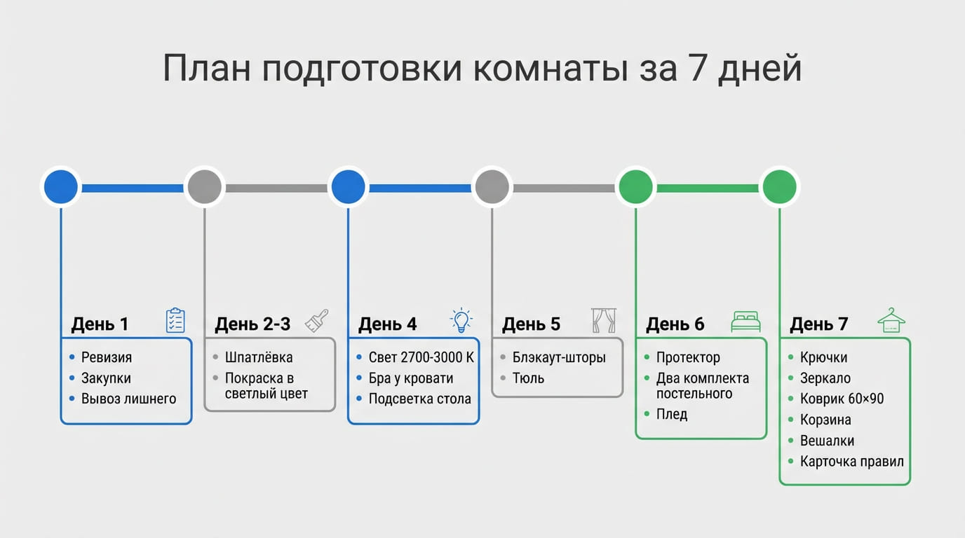 пошаговый план подготовки комнаты